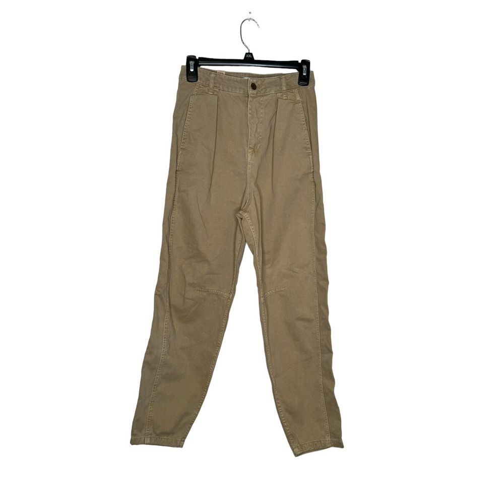 Zara‎ Women's Pants High-Waisted Cotton Pleated Skinny Cotton Denim Tan Size 2